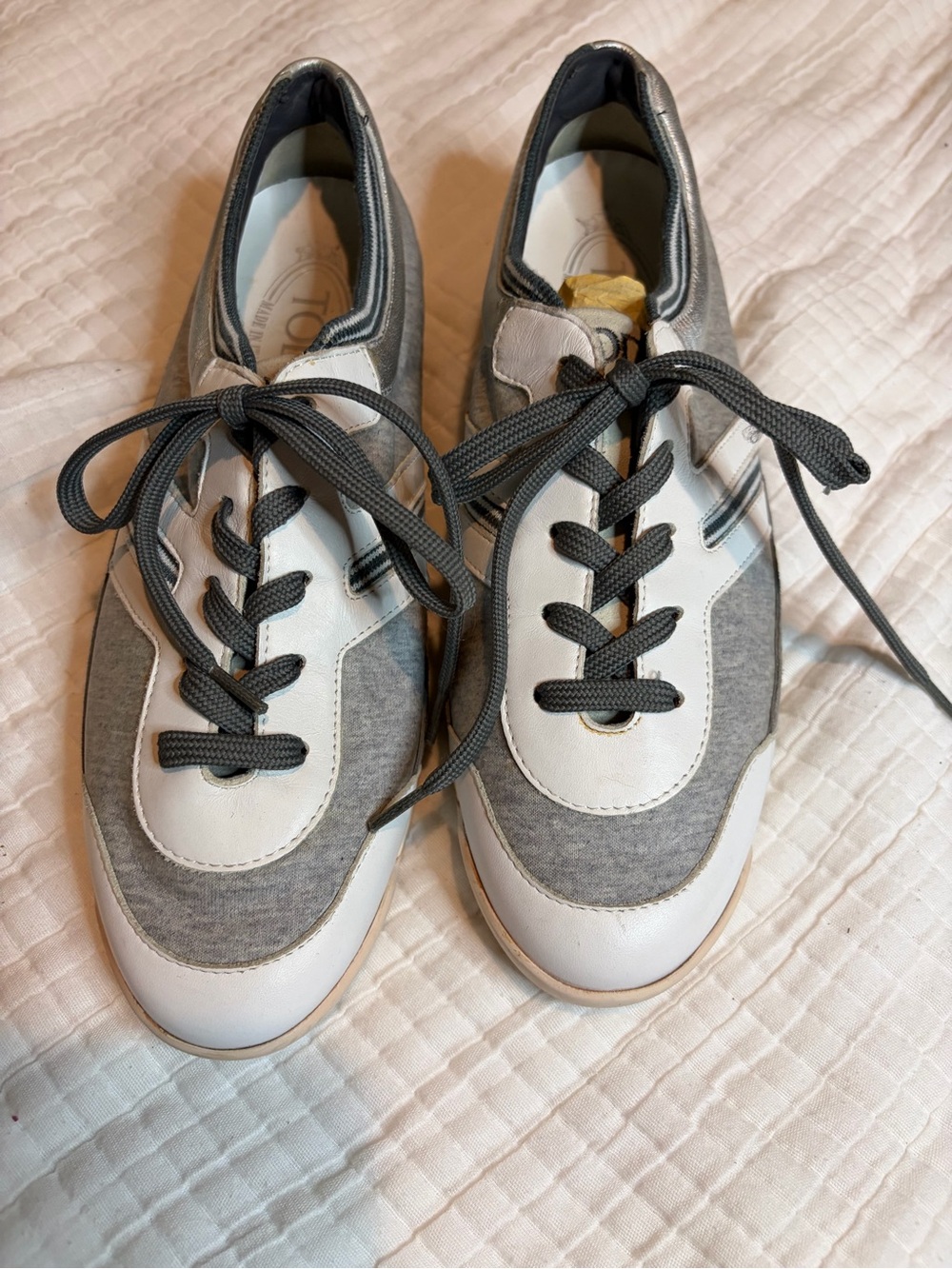 Tod's Gray and White Leather & Fabric Sneakers